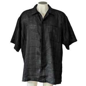 Tank Linen Shirt Black Short Sleeves Button Down Casual Resortwear Vacation XL